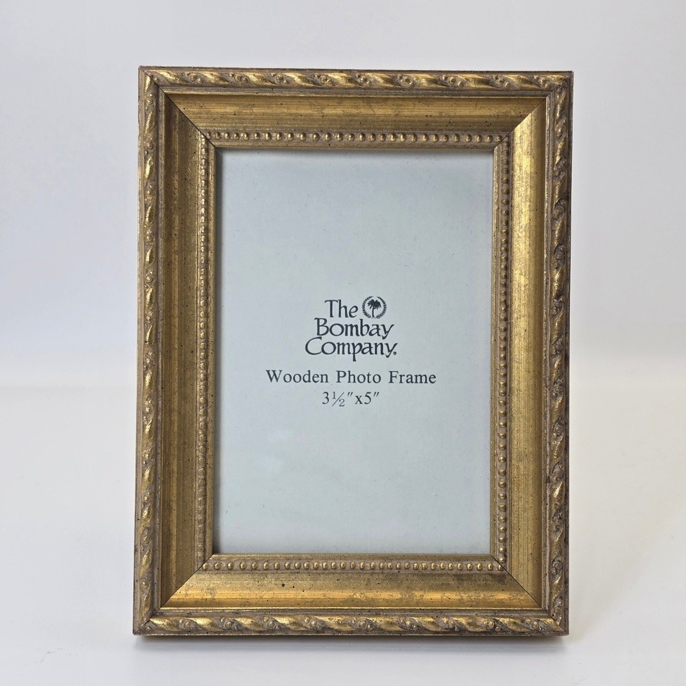 The Bombay Company Gold Wooden Photo Frame 3.5"x5" Ornate Beaded Rope Detail Box
